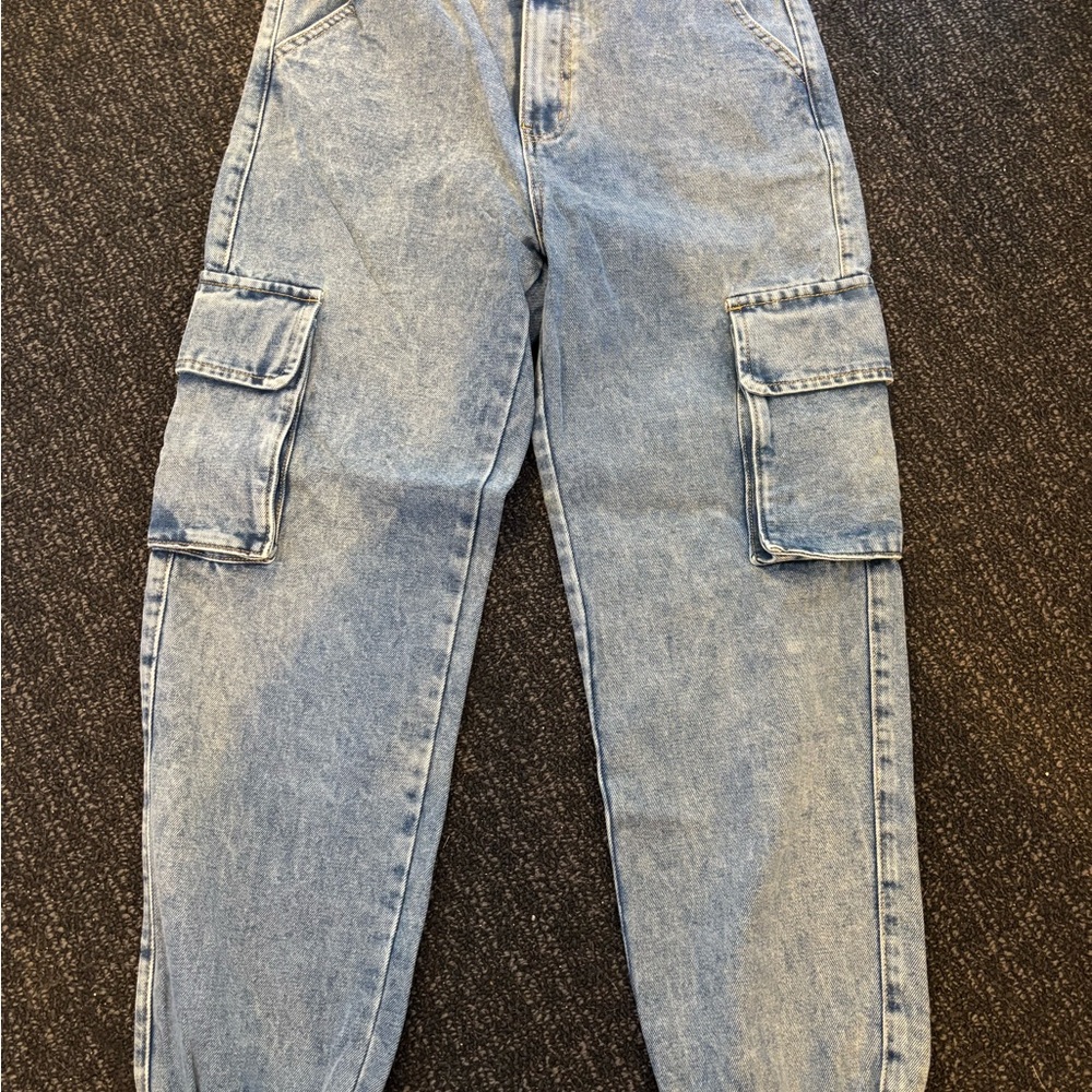 Blue Straight Leg Jeans with Vintage Wash
